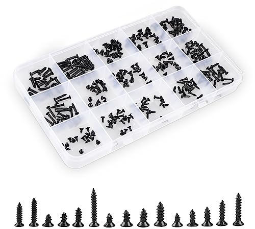 QTEATAK 300Pcs Black Laptop Notebook Computer Screw Replacement Kit Countersunk Self-Tapping Screws KA2 KA2.6 KA3