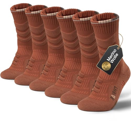 Rahhint Calcetines de senderismo Merino Calcetines de compresión Calcetines de trekking acolchados antiampollas 3 pares para hombres, mujeres y niños Talla 31-52
