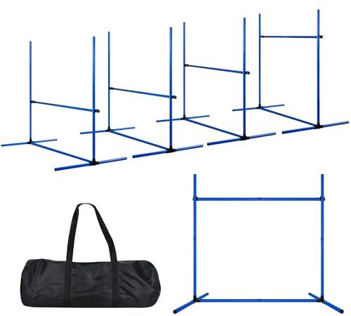 SUBTLETY 4 stycken handtag justerbara slalomstänger med bärväska i plast, agility-utrustning för hundar, hinder, träningsstänger, set för koordination och hastighetsträning (blå)