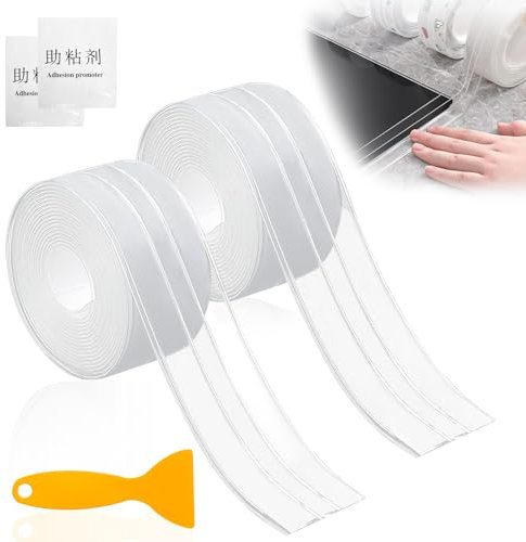 2 Rollos Cinta Baño Selladora, Tiras Autoadhesivas Transparente, PVC Cinta de Sellado Impermeable para Bañeras Cocina Esquina de Pared