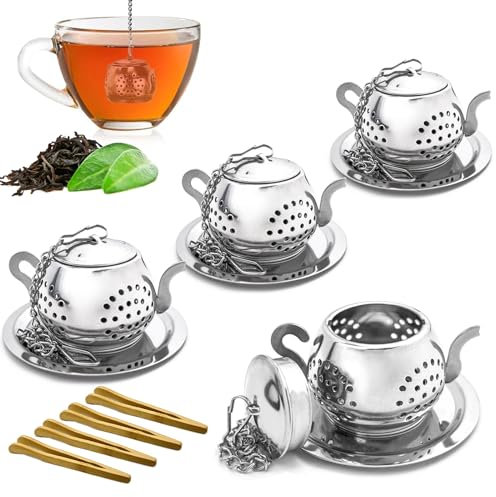 Cersaty® Infusore da Tè in Acciaio Inox 304, 5,2 × 3 cm, Colino per Tè Con 4 Mollette in Legno per Teiere, Tazze e Bottiglie
