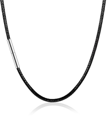 GoPaw Kunstleder Halskette/Armband Schwarz geflochten Lederkette Lederband, 2/3mm Schwarz Kunstleder Halskette Braid 316 Edelstahl Verschluss Wachs Lederkette 46-61cm Länge (Schwarz-2mm breit, 51)