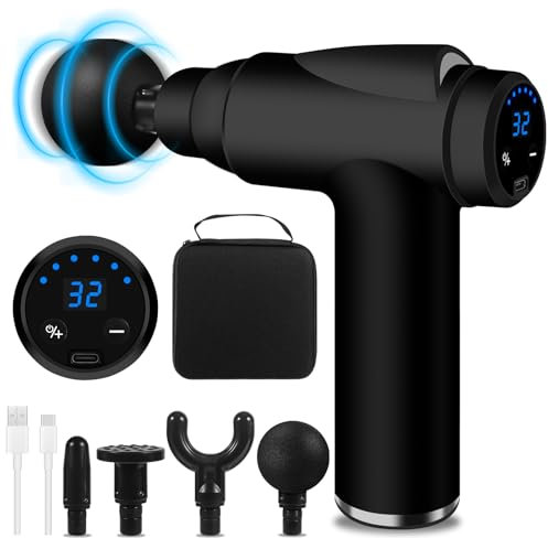 BUOAZR Massagepistole, Mini Muskel Massage Pistole mit 32 Geschwindigkeiten bis zu 3500U/min und 4 Massageköpfen, Elektrisches Massagepistole mit LCD-Bildschirm zur Körper Muskel Massage Entspannen