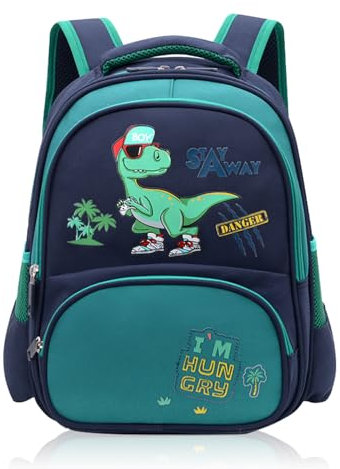 Auirshiky Kinderrucksack Jungen, Kleiner Dinosaurier Rucksack Kinder mit Brustgurt, Wasserdicht Vorschule Kleinkind Schulrucksack Kindergarten Schultasche (Dinosaurier Grün) (Mail Blue)