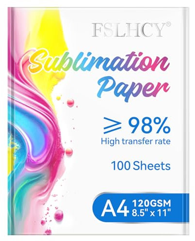 Sublimationspapier A4, 210 x 297 mm, 100 Blatt, 120gsm Transferpapier für T-Shirts, Baumwolle, Tassen, Keramikbecher, Schnelltrocknend & gute Planlage