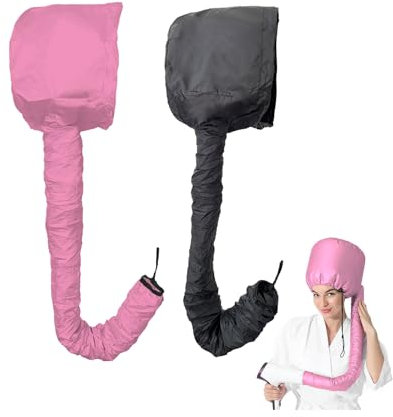 UILYNIU 2 Pcs Hair Dryer Hood, Bonnet Hood Hair Dryer, Portable Hair Dryer Cap, Drying Cap Evaporator, Heat Cap for Deep Conditioning, Handheld Hair Dryer Cap for Dry Styling Curly Hair (Black Pink)