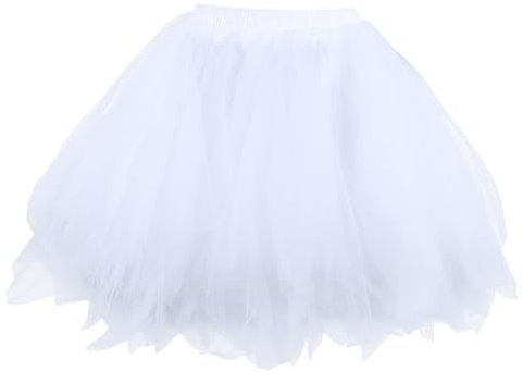 Gonna in tulle, da donna, per feste, tutù, sottogonna corta, vintage, anni '50, rockabilly, balletto, Halloween, Halloween, cosplay, ballo, costume da ballo, costume da carnevale, 01-bianco, Taglia