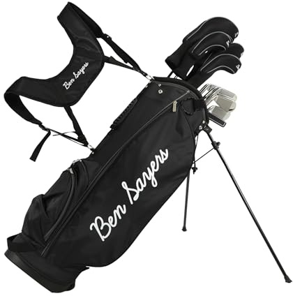 Ben Sayers M8 Ensemble de golf 13 pièces pour homme | 12 clubs complets en graphite avec sac de support | Driver, bois, hybrides, fers, cales et putter (noir/gris)