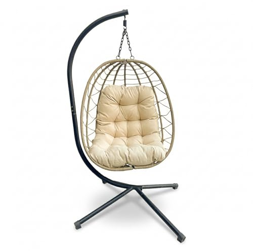 YOEVU - Silla Colgante con Soporte y Cojín Acolchado – Tipo Columpio Estilo Boho, Estructura Reforzada, Resistente al Agua, para Jardín, Terraza, Balcón o Interior, Confort y Diseño (Natural)