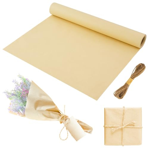 5 m Carta da regalo in carta kraft, larghezza 30 cm, rotolo carta regalo, carta regalo rotolo, confezione regalo artigianato, compleanni, Natale (marrone), con 1 corda di iuta da 3 mm x 20 m