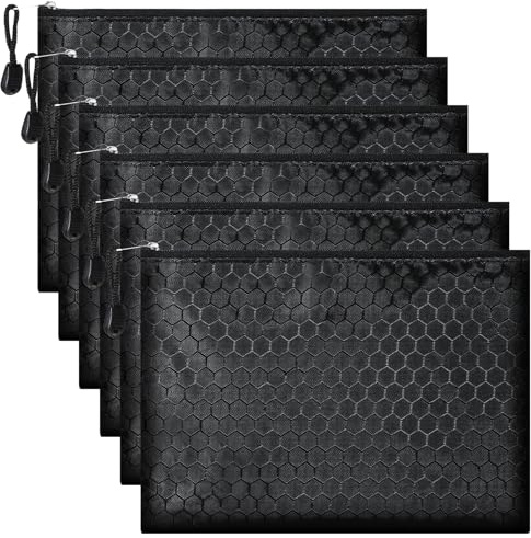DOPENSPI 6 Stück Geldtaschen Banktasche, 24 x 18 cm A5 Geldmappe mit Reißverschluss wasserdichte Dokumententasche A5 Schwarz Zip Beutel für Haushalt Business Schule Büro