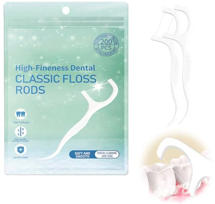 Wcawnlt 200 Uds Hilo Dental con Mango Blanco, Seda Dental Tipo Arcos con Alta Elasticidad, Palillos Interdentales para Niños y Adultos, Higiene Bucal Diaria, Uso en Casa, Viaje y Hoteles