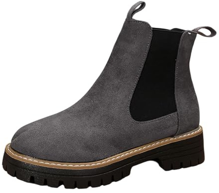Generisch 2026 Stivaletti da donna, stivali in camoscio alla moda a metà polpaccio, tacco spesso comodo, stivaletti invernali casual da donna, eleganti stivali slip-on, grigio., 38 EU