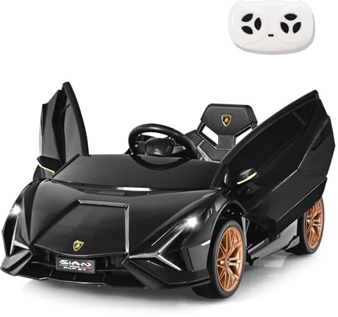 SOARS Macchina Elettrica per Bambini Lamborghini SIAN 12V con Telecomando, Auto Elettrico a Pedale e Luci LED, Veicoli con Musica, MP3, Clacson e Radio, Carico 25 kg, 3-8 Anni (Nero)