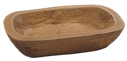 Baoblaze Hand-Carved Wooden Bowl Rustic Serving Tray Wooden Decorative Bowl Storage Tray for Candle DIY Crafts Bread Display Farmhouse Kitchen Home Decor