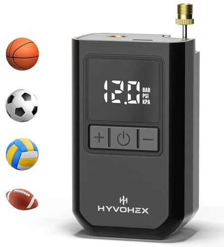 HYVOHEX Pompa elettrica per palloni da calcio, portatile, gonfiaggio rapido della palla con manometro preciso e display LCD digitale per calcio, basket, pallavolo