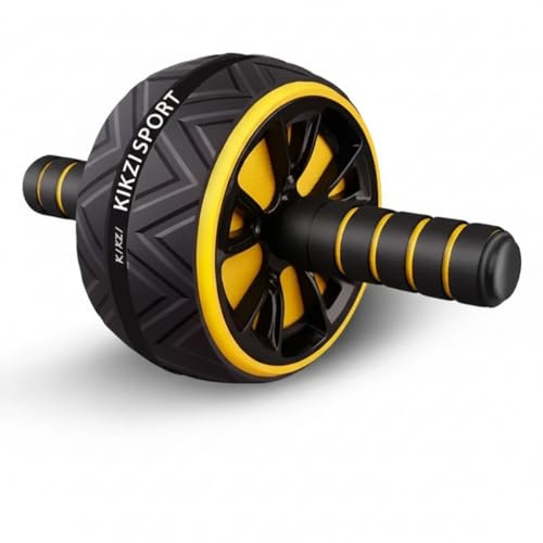 KIKZI® Ab Wheel Roller with Knee Mat, Dual Wheel Design for Core Strength Training, Heavy-Duty Construction, Comfort Foam Handles (YELLOW)
