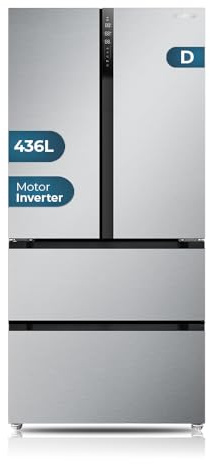 HYUNDAI Frigorífico French Door Inox, 4 Puertas HFR18383NDDI00, Capacidad 436 Litros, No Frost, Inverter, 38 dB, Puerta Francesa, Apertura Uñero, Clasificación Energética E