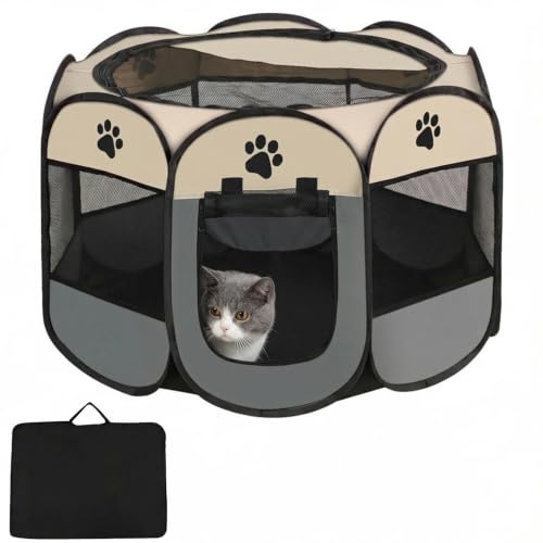 Foldable Pet Playpen with Carry Bag 73 x 73 x 43 cm, Portable Puppy Play Pen for Indoor & Outdoor Use, Breathable Mesh Enclosure for Dogs, Cats, Rabbits, Guinea Pigs, Hamsters and Small Pets