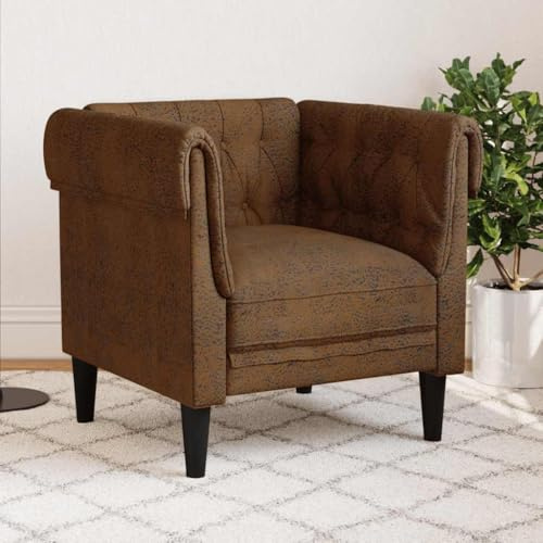 sephironlbb Sillón Chesterfield de tela marrón con asiento acolchado y reposabrazos, 78,5 x 74,5 x 74,5 cm, silla tapizada estable para salón, habitación de invitados, asiento cómodo