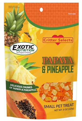 Papaya & Pineapple Treat (8 oz.) - Healthy Natural Dried Fruit Treat - Sugar Gliders, Rats, Chinchillas, Ferrets, Parrots, Hamsters, Squirrels, Hedgehogs, Guinea Pigs, Rabbits, Marmosets & Small Pets