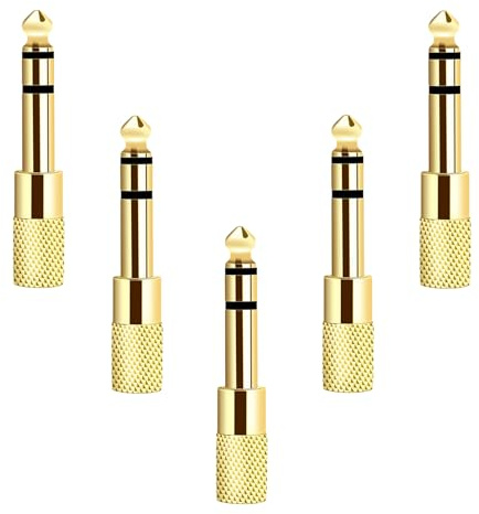 Valefod [Updated Version 5-Pack Stereo Audio Adapter 6.35mm (1/4 inch) Male to 3.5mm (1/8 inch) Female Headphone Jack