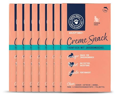 Pets Deli Cremesnack für Katzen mit Thunfisch und Jakobsmuschel ohne Zucker und Gluten 8x90g