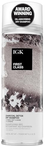IGK First Class Charcoal Detox Dry Shampoo, Volumizing Spray for Oily Hair, Absorbs Oil + Odor, Invisible Finish with No White Residue on All Hair Colors, Talc-Free + Vegan, 6.3 Fl Oz