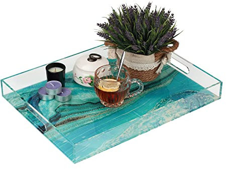WORHE Acryl-Galaxie-Serviertablett mit Griff, Universelles ESS-Tablett für Küche und Esszimmer, Dekorativer Plastiktischtray für Badezimmer-Waschtisch(YGC010)