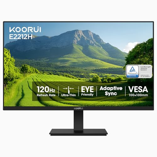 KOORUI New 22 Inch Computer Monitor FHD 1080P 120Hz PC Gaming Screen VA Panel Ultra-Slim Display 4000:1 Contrast Ratio with Adpitive Sync (HDMI/VGA/VESA Compatible 100x100mm/Audio Out), Tilt, Black