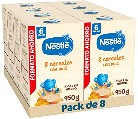 Nestle Papilla 8 Cereales con Miel, 8 Paquetes de 950g (Total 7.6Kg)