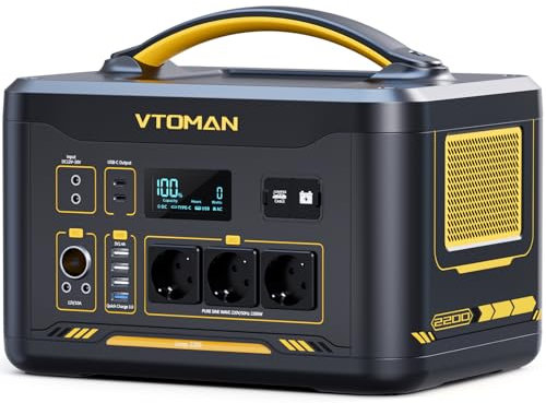 VTOMAN Jump 2200 Estación de Energía Portátil - 2200W/1548Wh Generador Solar LiFePO4 Batería, 3 Salidas CC Ajustar de 12V/10A, Capacidad Ampliable a 3096Wh para Acampadas y Emergencias