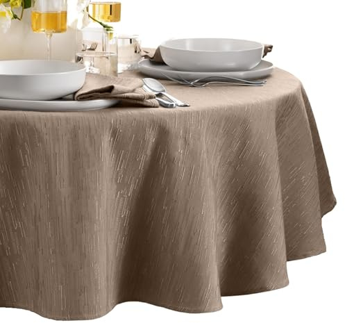 Elrene Home Fashions Continental Solid Texture Water, Stain & Wrinkle Resistant Tablecloth, 60X84 Oval, Taupe