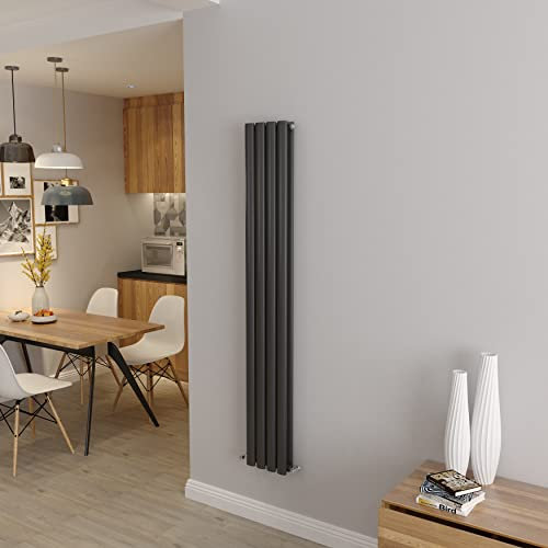 Anthracite Vertical Radiator Oval Double Panel Designer Tall Radiators 1600x236mm Central Heating Radiators