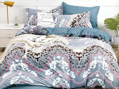 H HANSEL HOME Funda Nordica Cama 90 de 3 Piezas Transpirable Suave al Tacto 100% Microfibra, Funda Edredón 150x220cm, Bajera 90x200cm con 1 Funda de Almohada 50x110cm - Mandala Azul