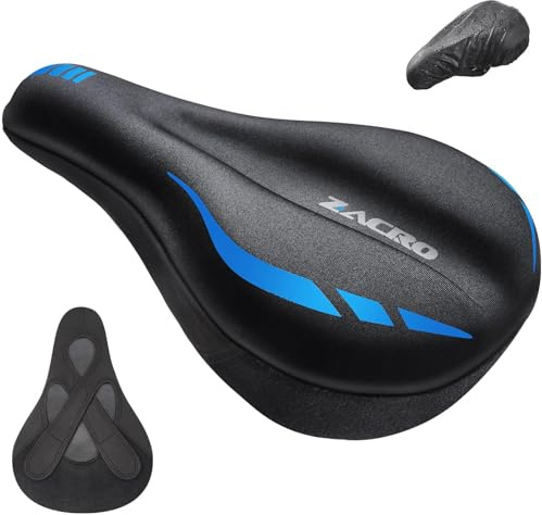 Zacro Bike Seat Cushion - Gel Padded Bike Seat Cover for Men & Women Comfort, Adjustable Velco Secure Bicycle Cushion Saddle, Fit with Peloton Bicycle, Indoor & Outdoor