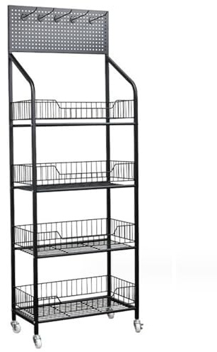 Ladenregale Einzelhandel - 140x50x27 cm Supermarktregale - Verkaufsregale mit 4 Rollen - Lagerregal mit 4 Fachböden - Werkstattregal mit 10x Lochwand Haken, Kellerregal, Garagenregal, Metallregal