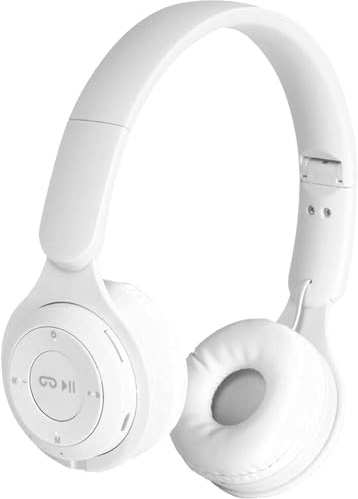 DECATRONIC Cuffie Bluetooth con esperienza sonora HiFi, ottimo Design, Radio FM integrata, ingresso jack 3,5mm, slot SD card, compatibbile con tutti i Dispositivi Android e iOS (Bianco)
