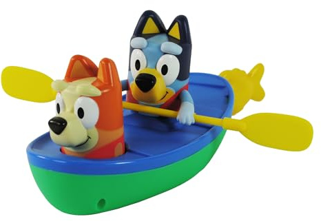 Toomies Bluey Canoe | Bluey and Bingo Toddler Bath Toys in Canoe with Pull Cord Activated Bluey Paddling Action | Officially Licensed Bluey Toys | ToddlerToys for 18 Month Old Plus