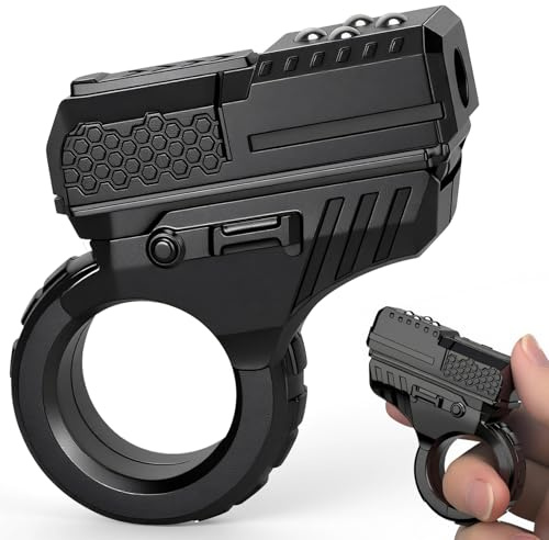 Fidget Gun Slider Toy, EDC Finger Ring Hand Roller Fidget Clicker Botton Desk Toy for Adults Kids, Plastic Textured Fingertip Pistol Focus Tool, Mini Gadget, Black
