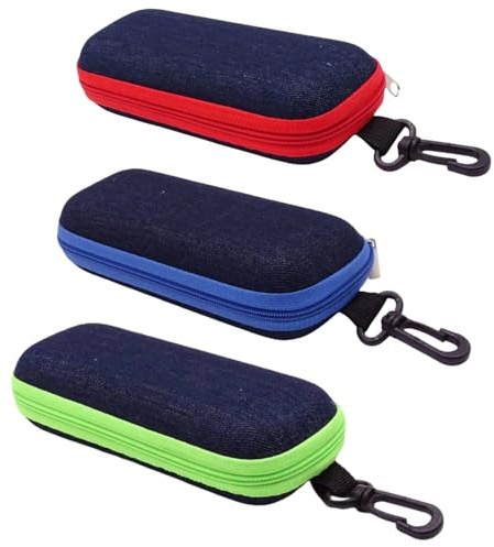 Alfven Estuches para Gafas de Denim, 3 unidades Estuche rígido para gafas de moda Bolsa de viaje portátil con cremallera para gafas de sol, apta para la mayoría de modelos de gafas
