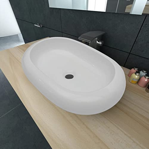 Lavabo Ovale Sottopiano, in Ceramica Bianca Lucida per Bagno Moderno, Design Elegante con Forma Ergonomica, 63 x 42 cm