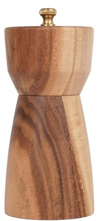 DeroTeno Macinapepe, macinapepe regolabile in acciaio inox, legno di acacia, altezza 14 cm, diametro inferiore: 6 cm (vassoio non incluso)