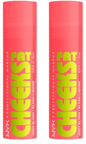 NYX Professional Makeup Fat Cheeks Juicy Blush Liquido Tonalità 05 Peach Plunge Idratante Colore Modulabile e Intenso Tenuta 12h Formula Vegana con Peptidi Olio di Lampone e Kiwi - 2 Blush da 8ml