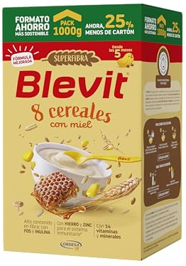 Blevit Superfibra 8 Cereales con Miel | 1kg | Papilla de 8 Cereales para Bebé desde los 5 Meses - Con Miel, Vitaminas, Minerales y Fibra