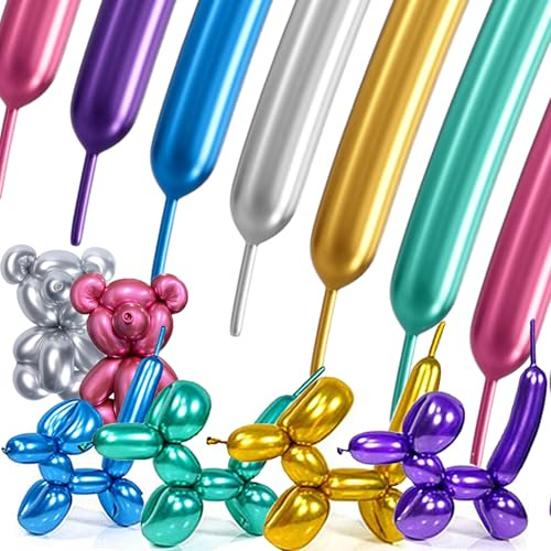 SULALABOO 260 Long Balloons Modelling Multicolor 100PCS Latex Metallic | Shiny Balloon Magic Twisting Flowers Animals for Birthday Anniversary Wedding Party Decorations