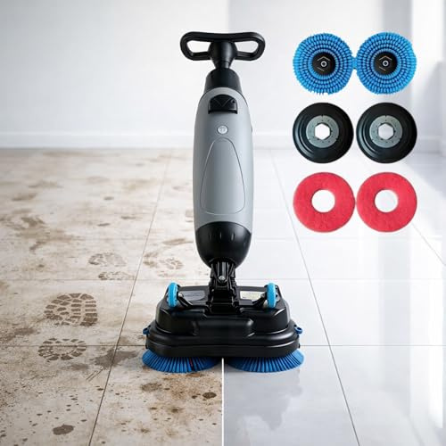 TBANVOO Walk Behind Floor Scrubber Floor Scrubber Dryer, Commercial Floor Cleaner with 43cm/17 Scrub Path Dual Brush Dual Tanks for Tile Marble Cement Wood Floors Grey