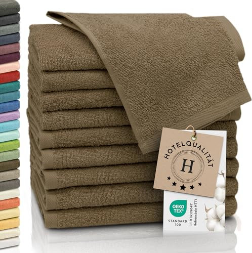 ZOLLNER 10er Set Gästehandtücher - weiche und saugstarke Handtücher - waschbar bis 95°C - Baumwolle - 30x50 cm in braun