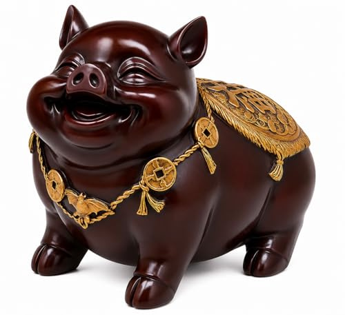 JRose Collections Tirelire cochon porte-bonheur chinois en porcelaine rouge HG-18961