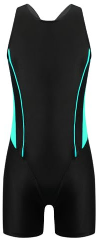 Freebily Kinder Mädchen Jungen Badeanzug Racerback Einteiler Schwimm-Wettkampfanzug Athletic Schwimmtraining Badekleidung Grün&Schwarz_B 170-176/15-16 Jahre